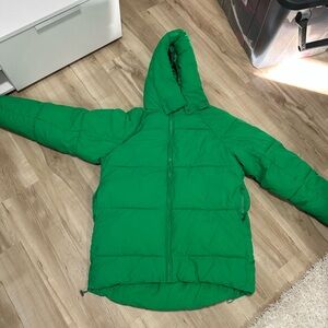 Green Puffer Jacket with Hood